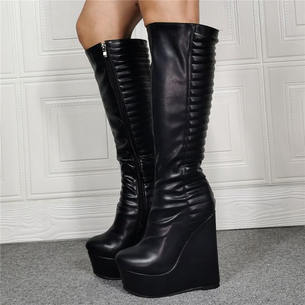 leather nightclub stripper fashion platform thick sole motorcycle over knee boots women wedge high heels shoes, Black
leather nightclub stripper fashion platform thick sole motorcycle over knee boots women wedge high heels shoes, Black