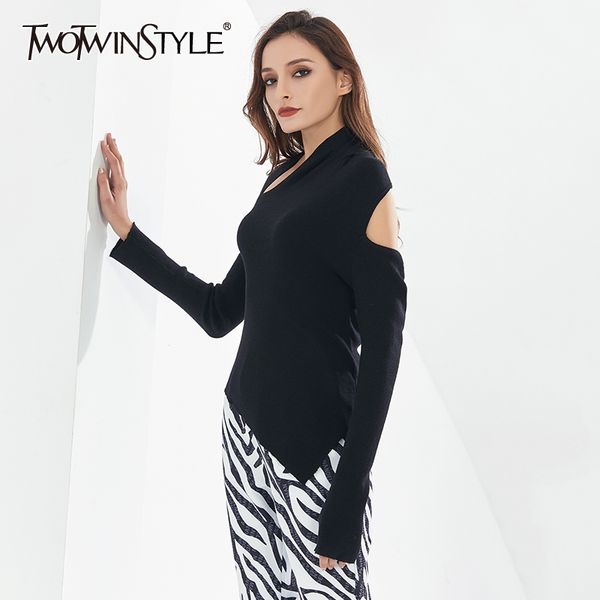 black hollow out sweater for women irregular collar long sleeve one off shouder slim knitted sweaters female 210524, White;black
black hollow out sweater for women irregular collar long sleeve one off shouder slim knitted sweaters female 210524, White;black