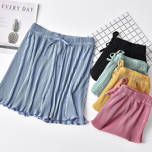 women's shorts summer ice silk pleated chiffon wide-leg casual elastic high waist boho beach trousers girls short, White;black
women's shorts summer ice silk pleated chiffon wide-leg casual elastic high waist boho beach trousers girls short, White;black