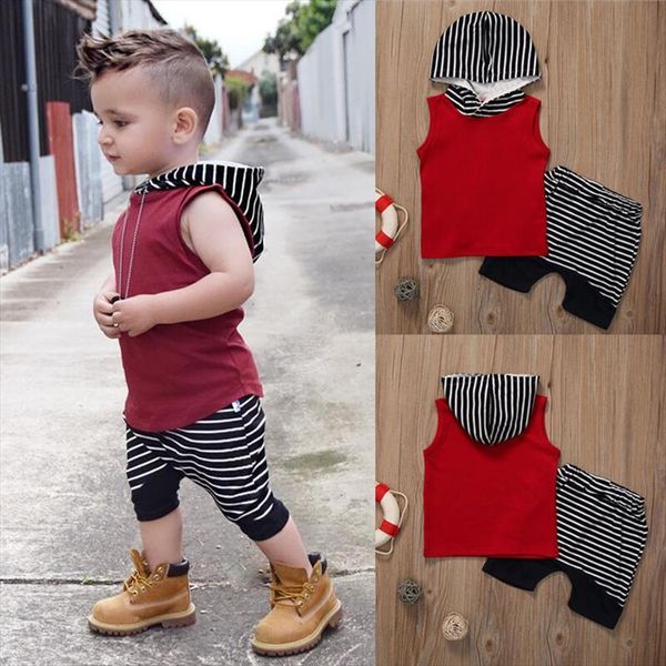 2pcs sleeveless hoodie and stripe pant set for toddler baby boy clothes outfit, White
2pcs sleeveless hoodie and stripe pant set for toddler baby boy clothes outfit, White