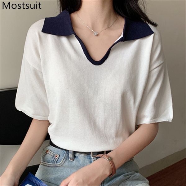 color-blocked knitted pullover sweater women short sleeve v-neck knitwear korean casual fashion loose jumpers femme 210513, White;black
color-blocked knitted pullover sweater women short sleeve v-neck knitwear korean casual fashion loose jumpers femme 210513, White;black