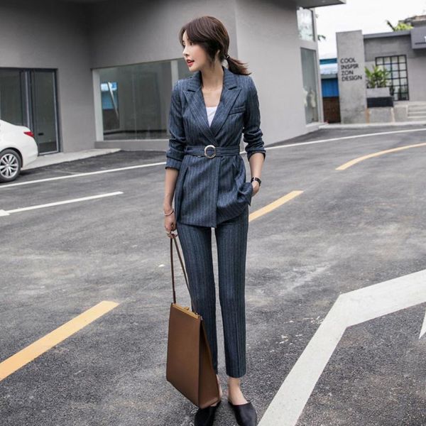 women's two piece pants spring and autumn korean slim thin women fashion striped small blazer straight two-piece casual ol professional, White
women's two piece pants spring and autumn korean slim thin women fashion striped small blazer straight two-piece casual ol professional, White