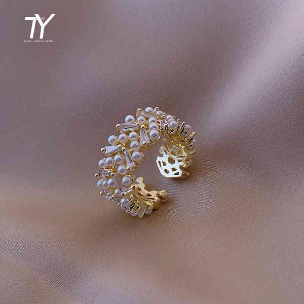 band pearl zircon gold open rings for woman fashion korean jewelry luxury party adjustable unusual girl's ring, Silver
band pearl zircon gold open rings for woman fashion korean jewelry luxury party adjustable unusual girl's ring, Silver