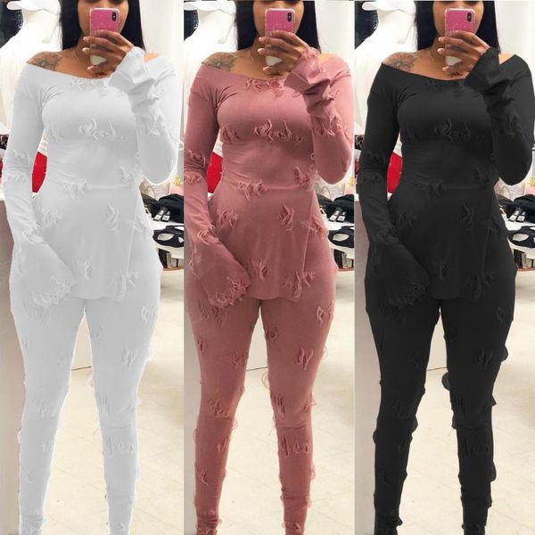women's two piece pants casual set long sleeve side split pencil matching women fall loungewear tracksuit outfits, White