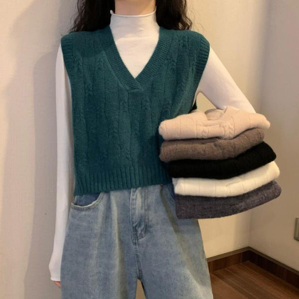 women's vests winter women sweater vest sleeveless short v-neck knitted waistcoat solid outerwear loose casual female, Black;white
women's vests winter women sweater vest sleeveless short v-neck knitted waistcoat solid outerwear loose casual female, Black;white