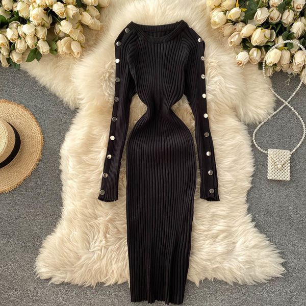 design knitted pencil dress women fashion hollow button long sleeve solid dress autumn chic bodycon sweater midi dress 210419, Black;gray
design knitted pencil dress women fashion hollow button long sleeve solid dress autumn chic bodycon sweater midi dress 210419, Black;gray