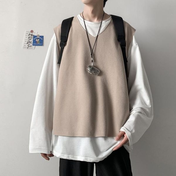 men's vests autumn sweater vest fashion casual v-neck knitted pullover men korean loose solid color mens clothes, Black;white
men's vests autumn sweater vest fashion casual v-neck knitted pullover men korean loose solid color mens clothes, Black;white