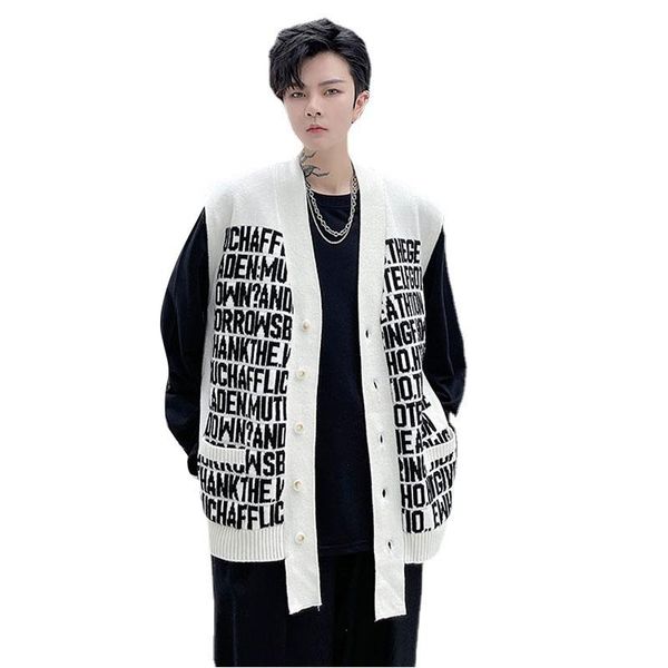 men's vests 2021 autumn letter jacquard knit cardigan vest men women streetwear fashion loose casual sleeveless sweater waistcoat, Black;white
men's vests 2021 autumn letter jacquard knit cardigan vest men women streetwear fashion loose casual sleeveless sweater waistcoat, Black;white