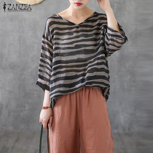 women's blouses & shirts summer vintage striped zanzea women v neck 3/4 sleeve blouse casual loose blusas femininas tunic robe femme t, White
women's blouses & shirts summer vintage striped zanzea women v neck 3/4 sleeve blouse casual loose blusas femininas tunic robe femme t, White