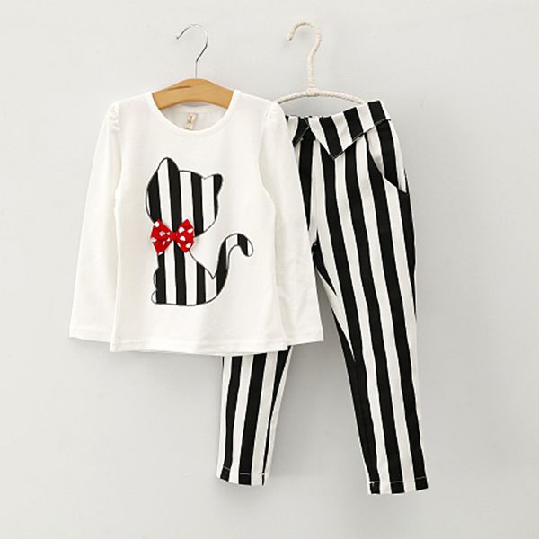 spring baby girl clothes cat cartoon t-shirt + stripe legging suit clothing set children 210515, White
spring baby girl clothes cat cartoon t-shirt + stripe legging suit clothing set children 210515, White