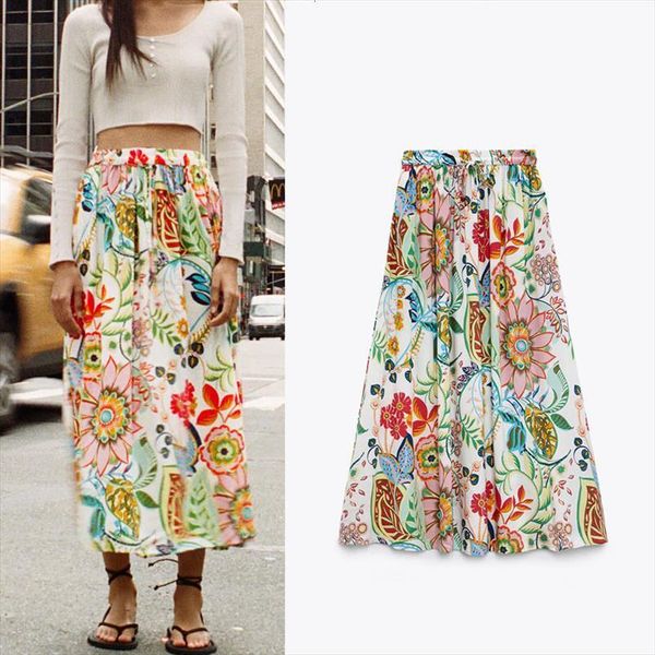 za floral print midi summer womens skirts casual pleated elastic waistband long vintage harajuku elegant woman skirt, Black
za floral print midi summer womens skirts casual pleated elastic waistband long vintage harajuku elegant woman skirt, Black