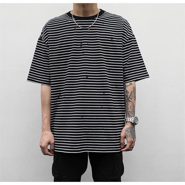 men's t-shirts european and american front short back long split black white stripe hole half sleeve versatile large size t-shirt, White;black
men's t-shirts european and american front short back long split black white stripe hole half sleeve versatile large size t-shirt, White;black