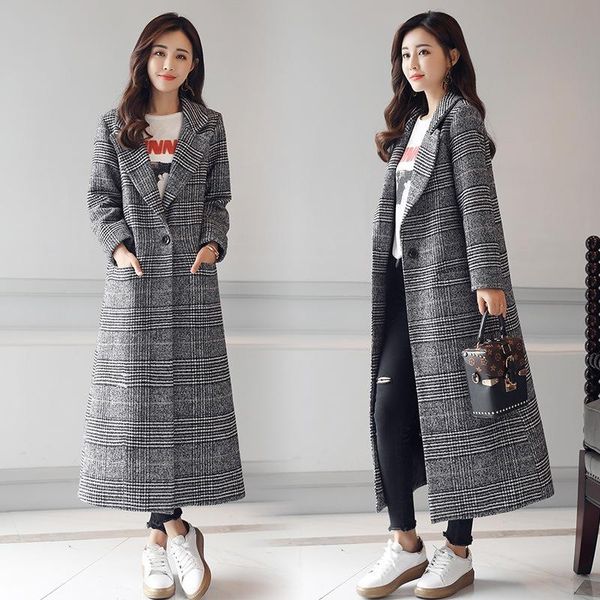 women's wool & blends spring autumn plaid woolen coat winter slim long womens plus size female jacket women, Black
women's wool & blends spring autumn plaid woolen coat winter slim long womens plus size female jacket women, Black