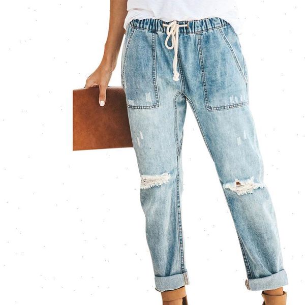vintage womens jean women distressed ripped denim drawstring elastic waist jeans long pants, Blue
vintage womens jean women distressed ripped denim drawstring elastic waist jeans long pants, Blue