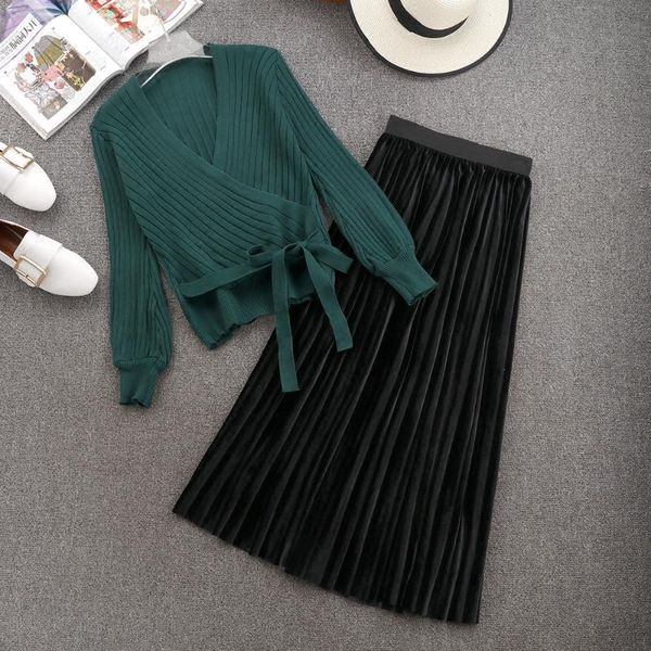 women's two piece pants spring autumn women soild knitted sashes pullovers+long velvet pleated skirt clothing sets v-neck sweaters 2 pi, White
women's two piece pants spring autumn women soild knitted sashes pullovers+long velvet pleated skirt clothing sets v-neck sweaters 2 pi, White