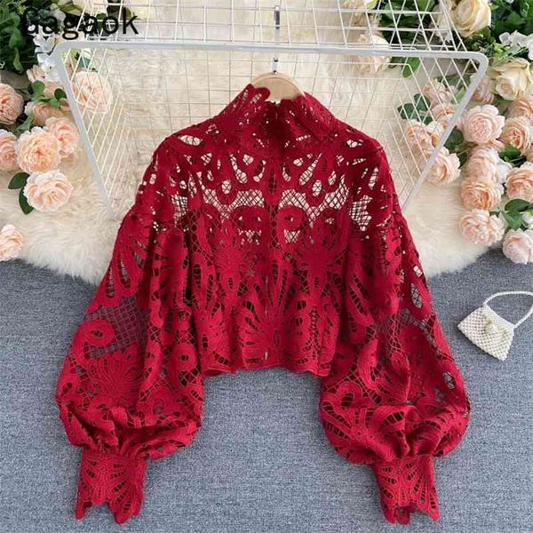 women blouses spring autumn office lady hollow out stand lantern sleeve shirts loose chic lace wild blouse 210531, White
women blouses spring autumn office lady hollow out stand lantern sleeve shirts loose chic lace wild blouse 210531, White