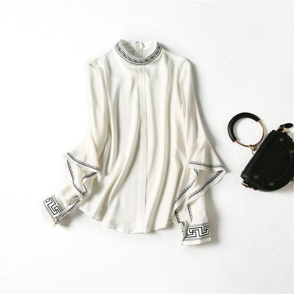 women's blouses & shirts spring long sleeve stand collar white /black pure color natural real silk embroidery panelled soie blouse eleg
women's blouses & shirts spring long sleeve stand collar white /black pure color natural real silk embroidery panelled soie blouse eleg