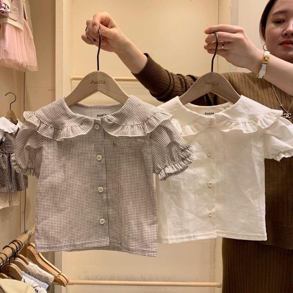 summer 2021 lovely kids white blouse ruffled collar cute bubble sleeve girls plaid 80-110cm shirts, White;black
summer 2021 lovely kids white blouse ruffled collar cute bubble sleeve girls plaid 80-110cm shirts, White;black