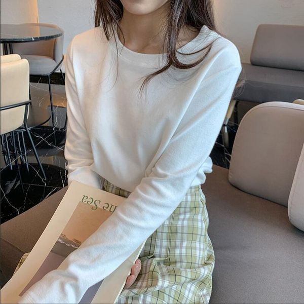 women's t-shirt pure cotton 2021 early spring long-sleeve loose student all-match solid color bottoming shirt blouse, White
women's t-shirt pure cotton 2021 early spring long-sleeve loose student all-match solid color bottoming shirt blouse, White