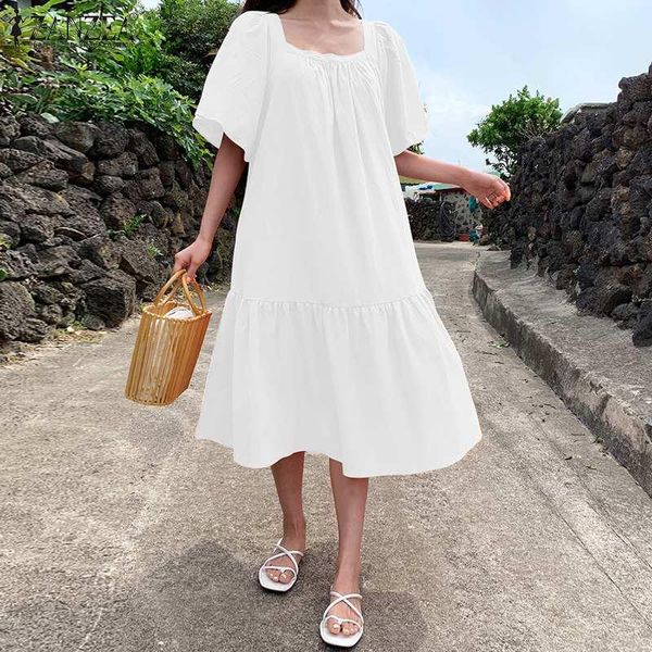 party dresses 2021 zanzea summer ruffle dress fashion women's square neck sundress short sleeve midi vestidos female casual robe oversi, White;black
party dresses 2021 zanzea summer ruffle dress fashion women's square neck sundress short sleeve midi vestidos female casual robe oversi, White;black