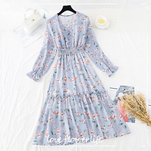 long sleeve vintage floral print women dress autumn v neck sweet slim chiffon dresses elegant midi party vestidos 210521, Black;gray
long sleeve vintage floral print women dress autumn v neck sweet slim chiffon dresses elegant midi party vestidos 210521, Black;gray