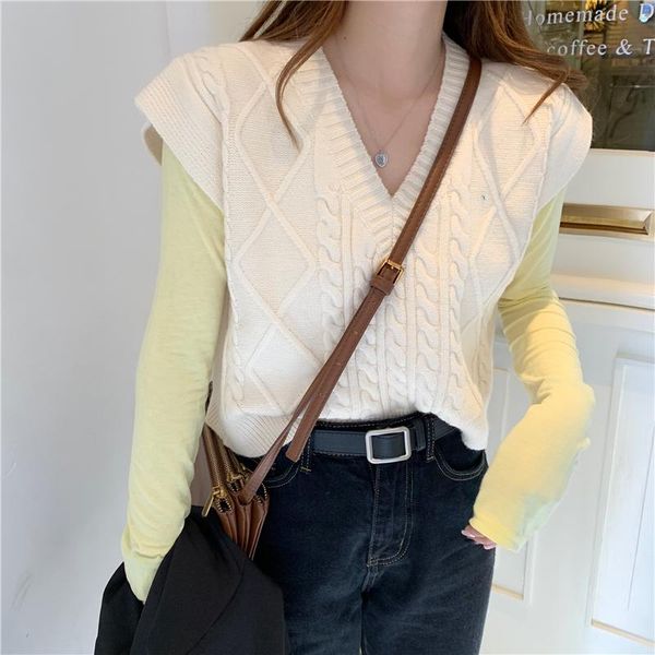 women's vests knitted vest winter loose christmas sweater, Black;white