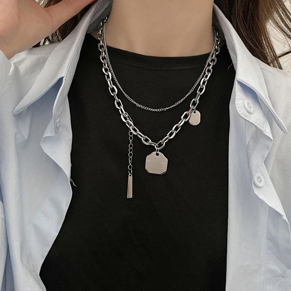 chains double titanium steel name plate pendant necklace women's cold wind wear clavicle chain hip-hop clothes accessories, Silver
chains double titanium steel name plate pendant necklace women's cold wind wear clavicle chain hip-hop clothes accessories, Silver