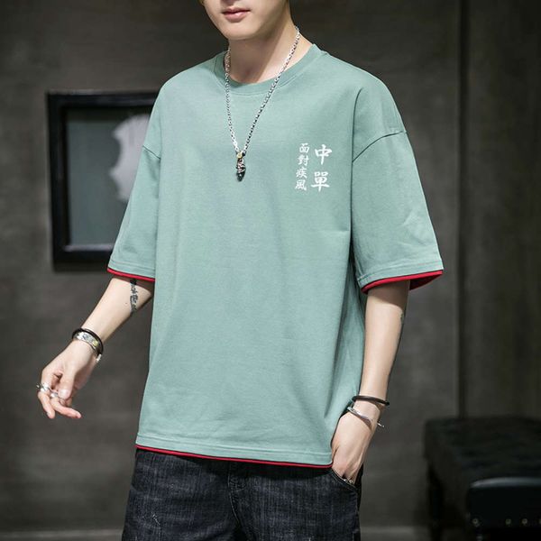 2021 short sleeve t-shirt men's casual loose korean fashion summer solid color printing trend men, White;black
2021 short sleeve t-shirt men's casual loose korean fashion summer solid color printing trend men, White;black