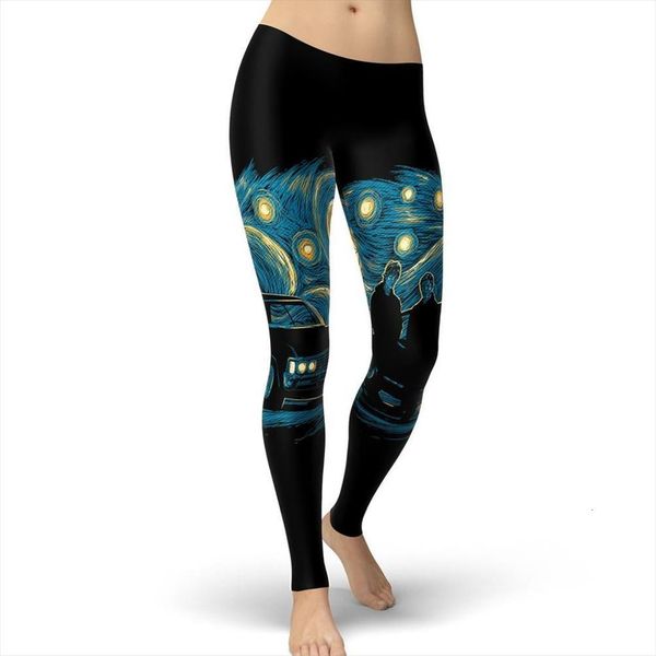 doctor who van gogh women legging fitness leggins printed pants, Black