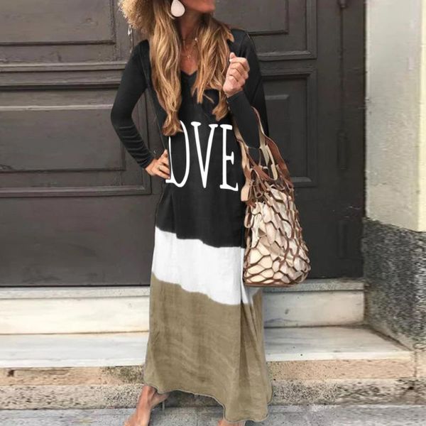 casual dresses patchwork dress women letter printed v neck long sleeve loose straight vestido largo verano mujer, Black;gray
casual dresses patchwork dress women letter printed v neck long sleeve loose straight vestido largo verano mujer, Black;gray