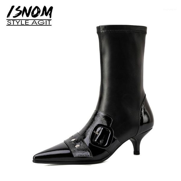 boots isnom genuine leather stretch women pointed toe ankle buckle strap slim booties woman med heels fashion shoes1, Black
boots isnom genuine leather stretch women pointed toe ankle buckle strap slim booties woman med heels fashion shoes1, Black