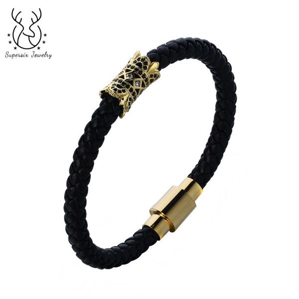 6mm genuine leather bracelet jewelry paved cz twins crown stainless steel magnetic clasp fit men women gift charm bracelets, Golden;silver
6mm genuine leather bracelet jewelry paved cz twins crown stainless steel magnetic clasp fit men women gift charm bracelets, Golden;silver