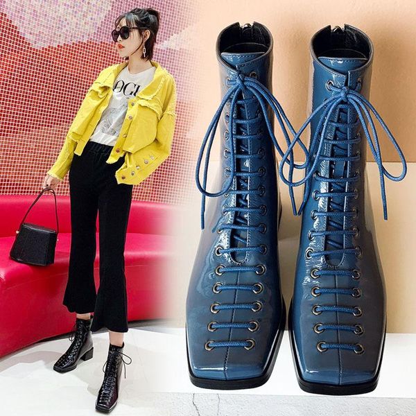 boots woman street suede square toe shoes genuine leather mirror chunky heel 5cm spring autumn lady mid-calf cross strap, Black
boots woman street suede square toe shoes genuine leather mirror chunky heel 5cm spring autumn lady mid-calf cross strap, Black