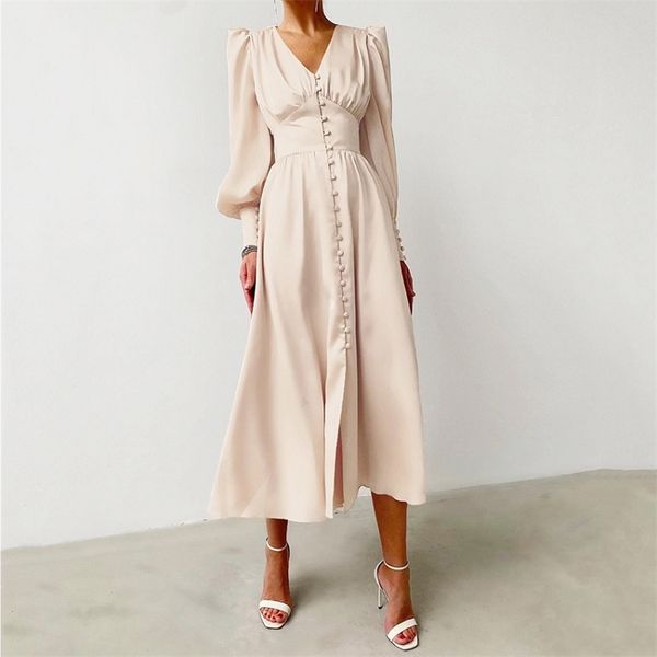 elegant spring design satin sleeve a-line dress women v-neck high waist button solid vintage long es chic lady 210508, Black;gray
elegant spring design satin sleeve a-line dress women v-neck high waist button solid vintage long es chic lady 210508, Black;gray