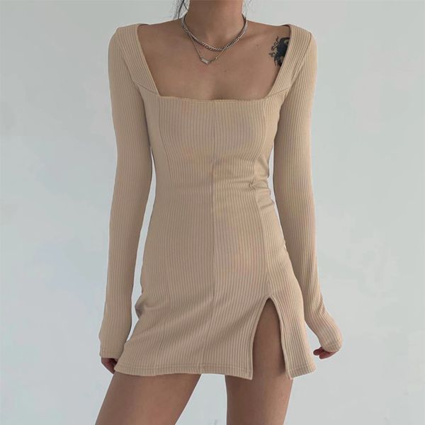 2021heyoungirl split side solid bodycon mini dress women square collar ribbed casual short dresses ladies long sleeve korean fashion, Black;gray
2021heyoungirl split side solid bodycon mini dress women square collar ribbed casual short dresses ladies long sleeve korean fashion, Black;gray
