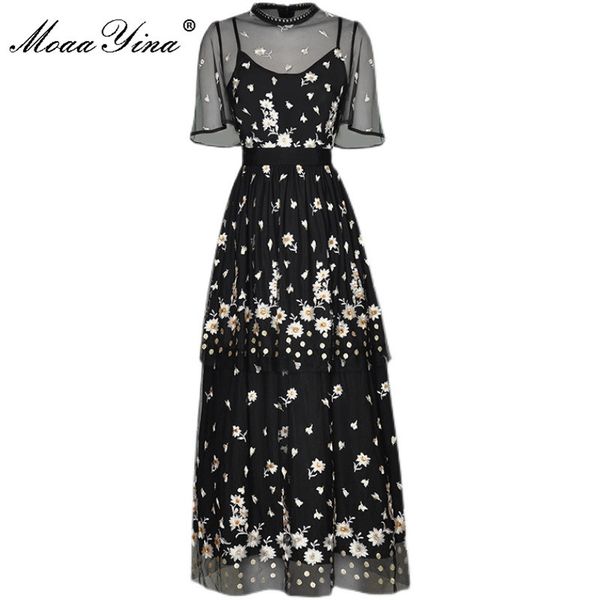 fashion designer summer elegant party dresses women's short sleeve embroidered mesh vintage black midi dress 210524, Black;gray
fashion designer summer elegant party dresses women's short sleeve embroidered mesh vintage black midi dress 210524, Black;gray