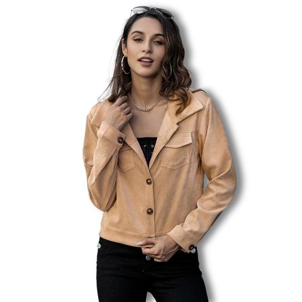women's jackets khaki ladies short jacket 2021 fall solid color turn-down collar casual women slim single breasted jaket, Black;brown
women's jackets khaki ladies short jacket 2021 fall solid color turn-down collar casual women slim single breasted jaket, Black;brown