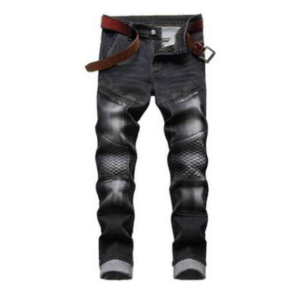 men's jeans motorcycle personality wrinkled slim stretch pants, Blue 
men's jeans motorcycle personality wrinkled slim stretch pants, Blue