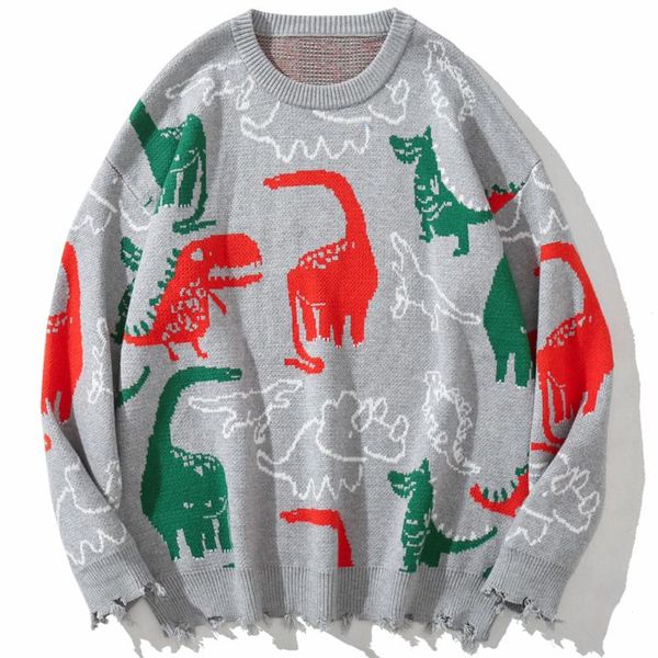 men's sweaters lacible mens sweater pullover cartoon dinosaurs pattern knitted loose fashion casual ripped jumpers harajuku streetwear, White;black
men's sweaters lacible mens sweater pullover cartoon dinosaurs pattern knitted loose fashion casual ripped jumpers harajuku streetwear, White;black