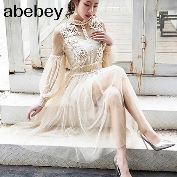 women fashion dress stand collar lantern sleeve mesh dress see-through lace embroidery fairy dress femme vestidos robe 210706, Black;gray
women fashion dress stand collar lantern sleeve mesh dress see-through lace embroidery fairy dress femme vestidos robe 210706, Black;gray