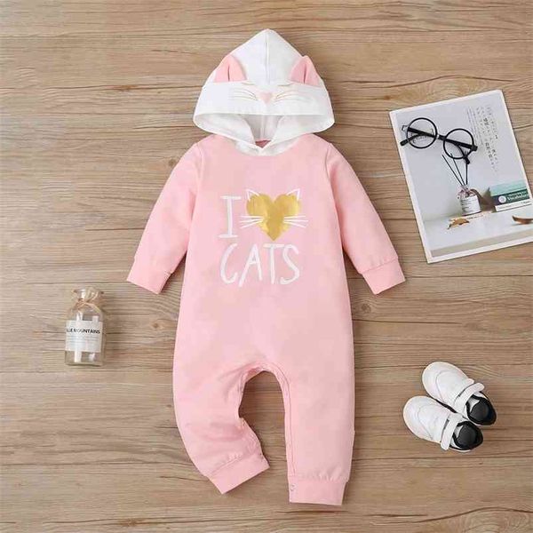 winter style infant born baby romper cotton long sleeve print letter hooded cute jumpsuits babys clothes outfits 0-18m 210629, Blue