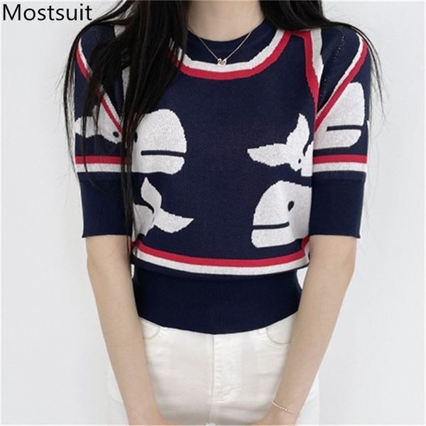dolphins knitted women pullover sweater summer short sleeve o-neck korean fashion ladies jumpers femme 210513, White;black
dolphins knitted women pullover sweater summer short sleeve o-neck korean fashion ladies jumpers femme 210513, White;black