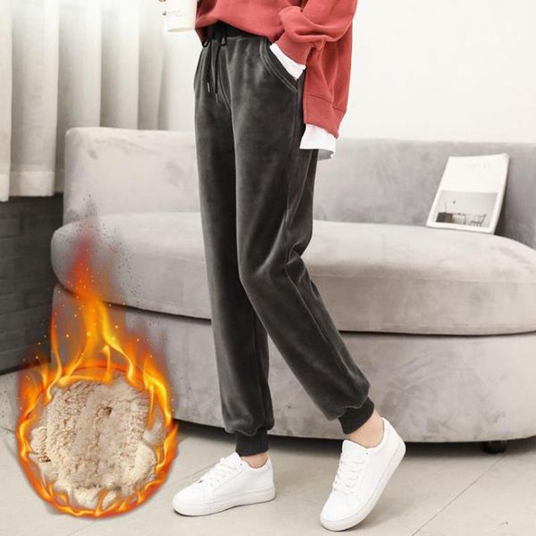 women's pants & capris warm winter cashmere thick full length velour, Black;white
