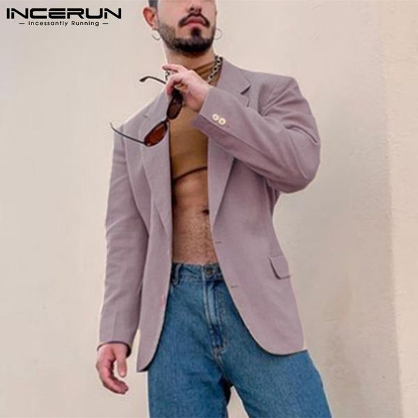 men's suits & blazers incerun men blazer solid color lapel long sleeve casual button up 2021 leisure streetwear fashion mens thin jacke, White;black
men's suits & blazers incerun men blazer solid color lapel long sleeve casual button up 2021 leisure streetwear fashion mens thin jacke, White;black