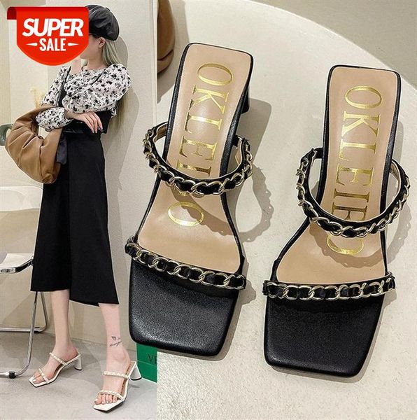high-heeled sandals and slippers women metal chain decoration one-line ladies korean version #xd20, Black
high-heeled sandals and slippers women metal chain decoration one-line ladies korean version #xd20, Black