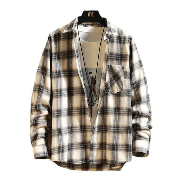 men's casual shirts fashion khaki plaid shirt 2021 autumn korean long sleeve button up harajuku couples camisas de hombre, White;black
men's casual shirts fashion khaki plaid shirt 2021 autumn korean long sleeve button up harajuku couples camisas de hombre, White;black