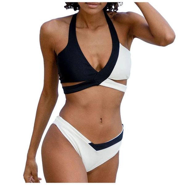 women's swimwear contracted color matching split frenulum bikini swimsuit separar traje de baño, White;black
women's swimwear contracted color matching split frenulum bikini swimsuit separar traje de baño, White;black