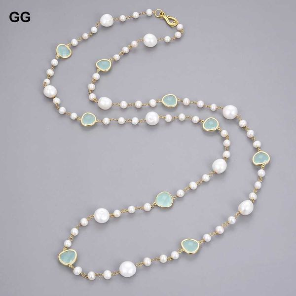 guaiguai jewelry 44" natural white baroque keshi pearl blue crystal long necklace, Slivery;golden
guaiguai jewelry 44" natural white baroque keshi pearl blue crystal long necklace, Slivery;golden