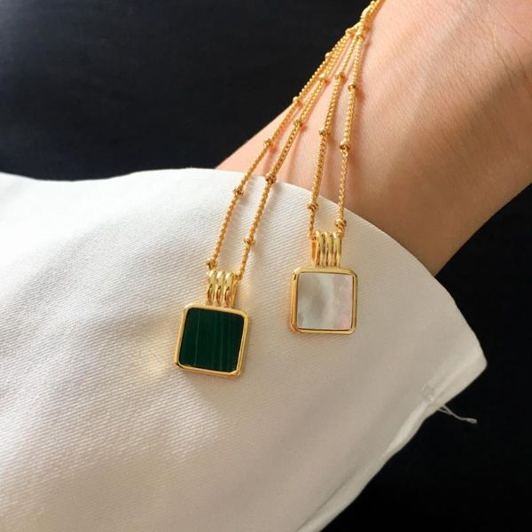 pendant necklaces ins 18k yellow gold square stone collar necklace ball chain peacock green shell pearl for women wedding jewelry, Silver
pendant necklaces ins 18k yellow gold square stone collar necklace ball chain peacock green shell pearl for women wedding jewelry, Silver