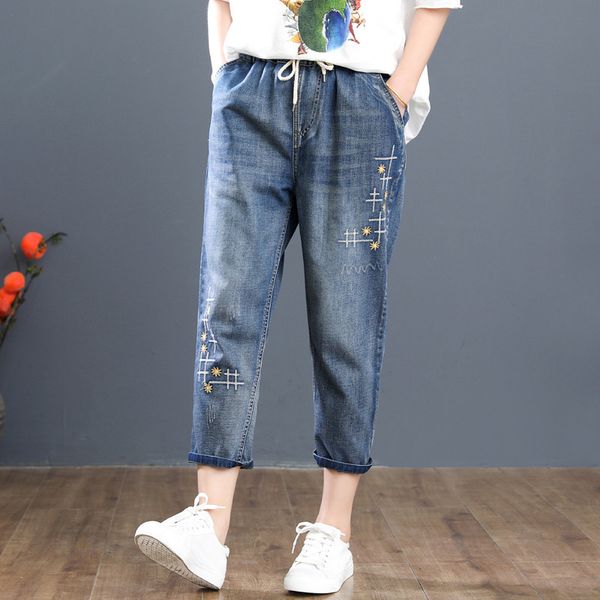 women's jeans women denim pants capris plus size elastic waist floral embroidered femme vintage loose harem trousers behu, Blue
women's jeans women denim pants capris plus size elastic waist floral embroidered femme vintage loose harem trousers behu, Blue